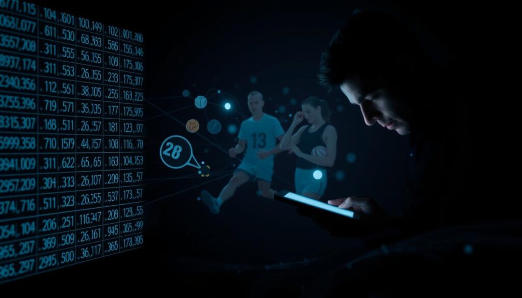 A dimly lit, abstract financial scene depicting various sports betting strategies. In the foreground, a grid of numbers and probabilities hovers, representing the complex calculations involved in arbitrage and hedging. The middle ground features a stylized visualization of different sporting events - football, basketball, and tennis - with lines and arrows connecting them, symbolizing the intricate web of bets and risk management. In the background, a shadowy figure pores over a tablet, deep in contemplation, surrounded by swirling data streams. Soft, muted lighting casts an air of thoughtful deliberation, with a sense of both challenge and opportunity. The overall composition conveys the nuanced, high-stakes world of multisport betting strategies. A dimly lit, abstract financial scene depicting various sports betting strategies. In the foreground, a grid of numbers and probabilities hovers, representing the complex calculations involved in arbitrage and hedging. The middle ground features a stylized visualization of different sporting events - football, basketball, and tennis - with lines and arrows connecting them, symbolizing the intricate web of bets and risk management. In the background, a shadowy figure pores over a tablet, deep in contemplation, surrounded by swirling data streams. Soft, muted lighting casts an air of thoughtful deliberation, with a sense of both challenge and opportunity. The overall composition conveys the nuanced, high-stakes world of multisport betting strategies.