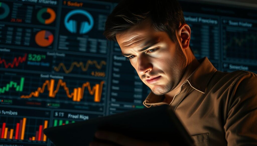 A high-stakes sports analytics dashboard hovers against a dimly lit backdrop of charts, graphs, and financial data. In the foreground, a lone analyst scrutinizes a tablet, brow furrowed in deep concentration. Warm, focused lighting illuminates their face, casting dramatic shadows that suggest the gravity of the decision-making process. The scene evokes a sense of calculated risk, with a cinematic, documentary-style aesthetic that captures the tension and intensity of sports risk analysis strategies. A high-stakes sports analytics dashboard hovers against a dimly lit backdrop of charts, graphs, and financial data. In the foreground, a lone analyst scrutinizes a tablet, brow furrowed in deep concentration. Warm, focused lighting illuminates their face, casting dramatic shadows that suggest the gravity of the decision-making process. The scene evokes a sense of calculated risk, with a cinematic, documentary-style aesthetic that captures the tension and intensity of sports risk analysis strategies.