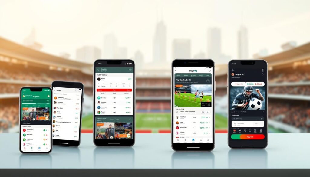 A sleek, modern comparison of leading sports odds apps, displayed on a clean, minimalist interface. The foreground features a grid of smartphone screens showcasing the key features and user interfaces of top odds comparison tools. The middle ground depicts a stylized sports stadium backdrop, with a sense of motion and energy. The background is a soft, blurred cityscape, hinting at the global reach and accessibility of these digital betting tools. The lighting is a warm, natural glow, creating a sense of professionalism and trustworthiness. The overall composition conveys the comprehensive, user-friendly nature of these innovative odds comparison platforms. A sleek, modern comparison of leading sports odds apps, displayed on a clean, minimalist interface. The foreground features a grid of smartphone screens showcasing the key features and user interfaces of top odds comparison tools. The middle ground depicts a stylized sports stadium backdrop, with a sense of motion and energy. The background is a soft, blurred cityscape, hinting at the global reach and accessibility of these digital betting tools. The lighting is a warm, natural glow, creating a sense of professionalism and trustworthiness. The overall composition conveys the comprehensive, user-friendly nature of these innovative odds comparison platforms.