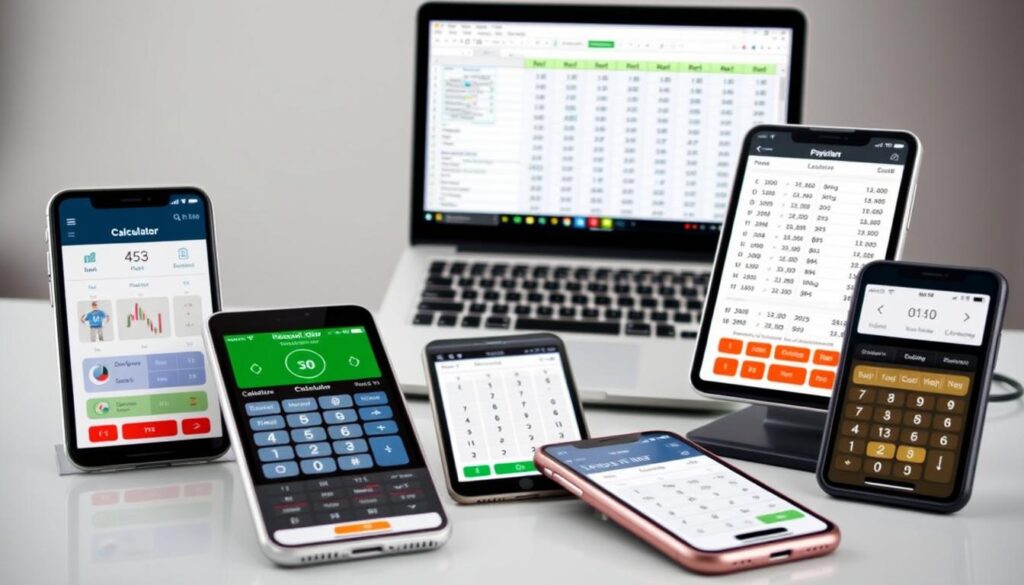 A sleek, well-lit desktop scene showcasing a comparison of leading betting calculator tools. In the foreground, various calculator apps are neatly arranged, their intuitive interfaces and precise data visualizations clearly visible. In the middle ground, a laptop displays a spreadsheet with complex odds and payouts calculations. The background features a subtle, neutral-toned office setting, creating a professional, trustworthy atmosphere. The overall composition conveys the tools' utility, accuracy, and ease of use for sports bettors seeking to optimize their wagers and maximize their returns. A sleek, well-lit desktop scene showcasing a comparison of leading betting calculator tools. In the foreground, various calculator apps are neatly arranged, their intuitive interfaces and precise data visualizations clearly visible. In the middle ground, a laptop displays a spreadsheet with complex odds and payouts calculations. The background features a subtle, neutral-toned office setting, creating a professional, trustworthy atmosphere. The overall composition conveys the tools' utility, accuracy, and ease of use for sports bettors seeking to optimize their wagers and maximize their returns.