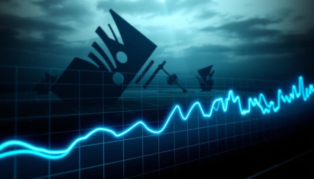 A stylized data visualization depicting the dynamic movement of sports betting lines. In the foreground, a fluid, undulating line graph charts the fluctuations of a key betting line, rendered in a neon-like palette of blues and greens. The middle ground features abstract shapes and angular elements that suggest the complex forces shaping the market, while the background showcases a subdued, atmospheric landscape evoking the high-stakes world of sports betting. Lighting is dramatic, with stark contrasts and a sense of depth, as if viewed through a telephoto lens. The overall mood is one of tension, movement, and the power of sharp money to influence the odds. A stylized data visualization depicting the dynamic movement of sports betting lines. In the foreground, a fluid, undulating line graph charts the fluctuations of a key betting line, rendered in a neon-like palette of blues and greens. The middle ground features abstract shapes and angular elements that suggest the complex forces shaping the market, while the background showcases a subdued, atmospheric landscape evoking the high-stakes world of sports betting. Lighting is dramatic, with stark contrasts and a sense of depth, as if viewed through a telephoto lens. The overall mood is one of tension, movement, and the power of sharp money to influence the odds.