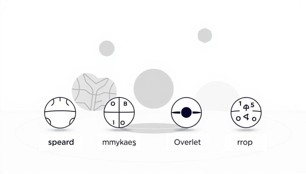 A stylized illustration showcasing four distinct types of sports bets - spread, moneyline, over/under, and prop bets. The foreground features elegant line art icons representing each bet type, arranged in a symmetrical pattern against a neutral background. The middle ground contains geometric shapes and patterns in a muted color palette, adding depth and visual interest. The background features subtle gradients and textures, creating an immersive, minimalist atmosphere that highlights the core subject matter. Soft, directional lighting casts gentle shadows, lending a sense of dimensionality to the overall composition. The overall aesthetic is clean, modern, and informative, suitable for inclusion in a beginner's guide to basketball betting.