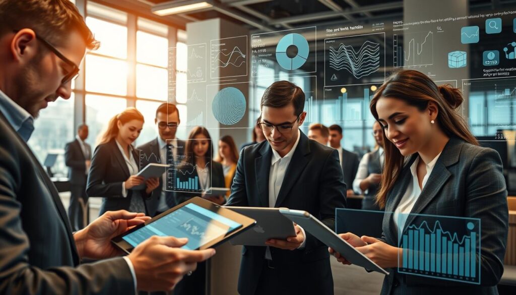 A dynamic and visually engaging scene depicting "trend spotting patterns analysis." In the foreground, a diverse group of professionals in business attire, focused on analyzing charts and graphs on sleek digital tablets and laptops. The middle ground features transparent screens displaying intricate data visualizations, including line graphs, pie charts, and various patterns, all symbolizing short and long-term trends. In the background, a modern office setting with large windows allowing natural light to pour in, illuminating the workspace. The overall atmosphere should be one of collaboration and innovation, conveying a serious yet optimistic mood. The image should be well-lit, with a slight perspective angle that emphasizes the professionals’ engagement with the data, showcasing the importance of informed decision-making in sports analytics. A dynamic and visually engaging scene depicting "trend spotting patterns analysis." In the foreground, a diverse group of professionals in business attire, focused on analyzing charts and graphs on sleek digital tablets and laptops. The middle ground features transparent screens displaying intricate data visualizations, including line graphs, pie charts, and various patterns, all symbolizing short and long-term trends. In the background, a modern office setting with large windows allowing natural light to pour in, illuminating the workspace. The overall atmosphere should be one of collaboration and innovation, conveying a serious yet optimistic mood. The image should be well-lit, with a slight perspective angle that emphasizes the professionals’ engagement with the data, showcasing the importance of informed decision-making in sports analytics.