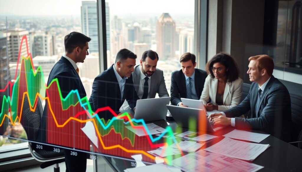 A dynamic and professional sports betting market scene showcasing the best price profiles for football, basketball, and tennis. In the foreground, display an analytical graph with vibrant colored lines and bars representing different sports’ price tendencies, overlaid on a digital screen. In the middle ground, depict a diverse group of professionals in business attire, intently discussing strategies around a conference table, with sports betting materials like odds sheets and laptops visible. In the background, a large window revealing a bustling cityscape enhances the atmosphere of activity and focus. Use bright, natural lighting that creates a sense of optimism and clarity. The overall mood should convey strategic insight and professionalism in the world of sports betting analysis.