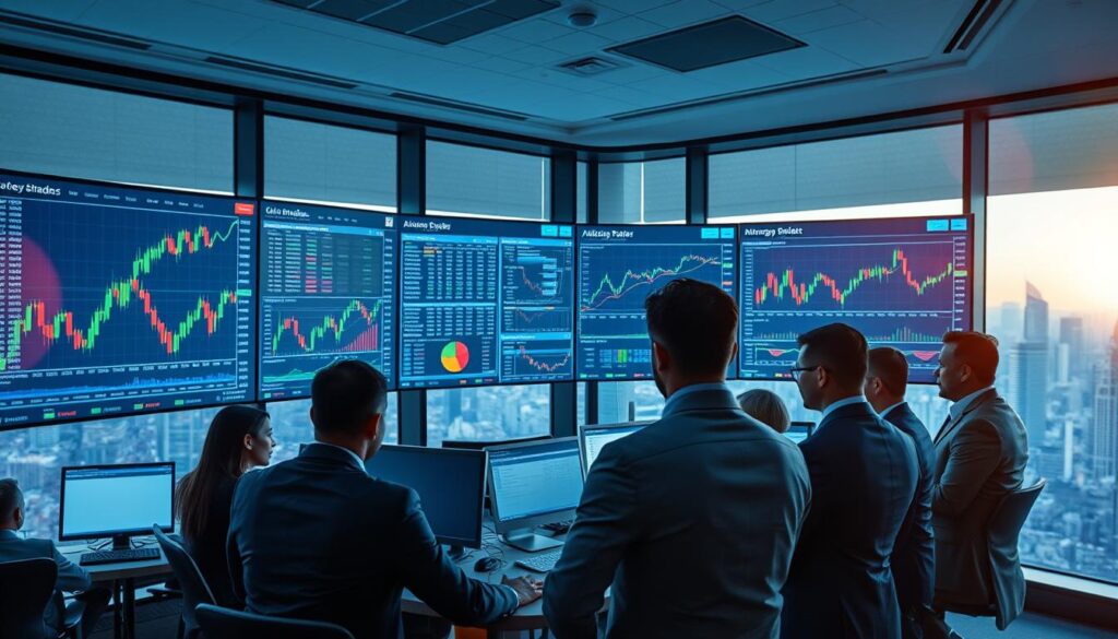 A dynamic trading environment depicting a live market strategy buffer in action, with multiple screens displaying real-time data, candlestick charts, and fluctuating graphs. In the foreground, a diverse group of professionals, dressed in smart business attire, intensely analyze the information, highlighting a collaborative atmosphere. The middle ground features a sleek, modern trading desk with advanced technology and trading software open on the screens, focusing on the action of unit sizing and cooldowns under stress. The background showcases a city skyline visible through large windows, suggesting a bustling market outside. The scene is illuminated with soft, ambient lighting, creating a high-stakes yet focused mood. A slight lens flare adds depth, enhancing the intensity of the trading experience. A dynamic trading environment depicting a live market strategy buffer in action, with multiple screens displaying real-time data, candlestick charts, and fluctuating graphs. In the foreground, a diverse group of professionals, dressed in smart business attire, intensely analyze the information, highlighting a collaborative atmosphere. The middle ground features a sleek, modern trading desk with advanced technology and trading software open on the screens, focusing on the action of unit sizing and cooldowns under stress. The background showcases a city skyline visible through large windows, suggesting a bustling market outside. The scene is illuminated with soft, ambient lighting, creating a high-stakes yet focused mood. A slight lens flare adds depth, enhancing the intensity of the trading experience.