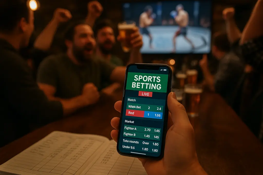 Combat sports betting board beside boxing gloves and a fight schedule