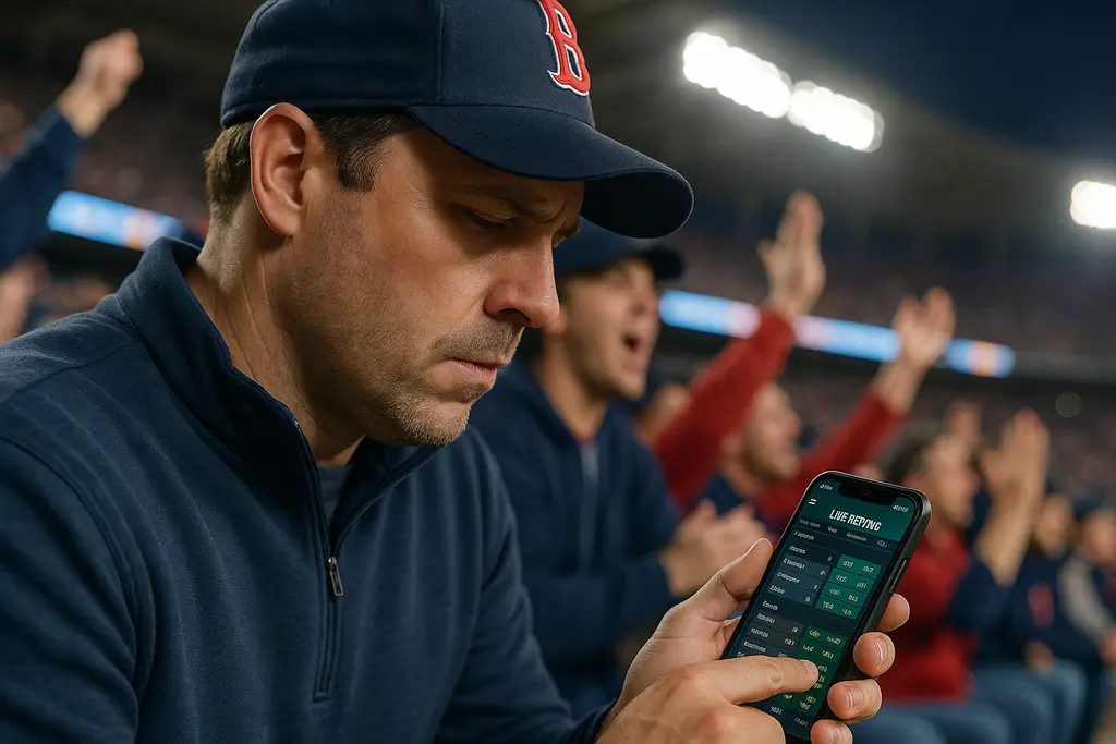 MLB Live Betting screen beside a baseball scorecard and game notes