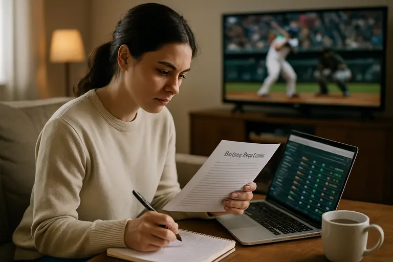 Person reviewing sportsbook terms with a baseball schedule nearby