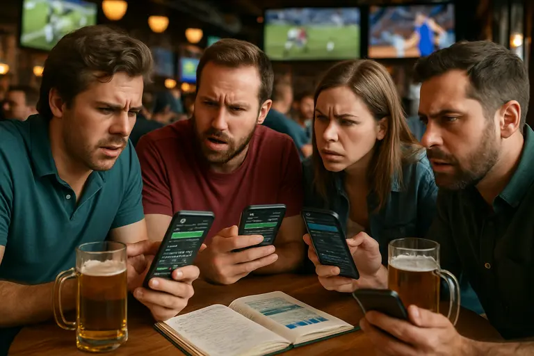 Sports odds screen beside a notebook with legal research notes