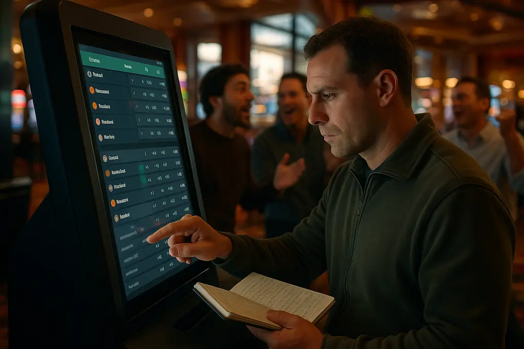 Sports Prediction Markets screen beside sportsbook odds on a desk