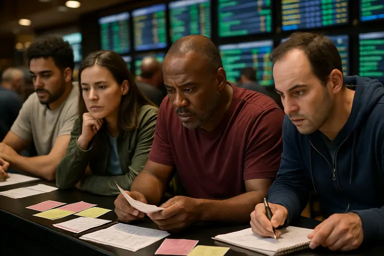 Two mobile devices showing sports odds beside a baseball notebook