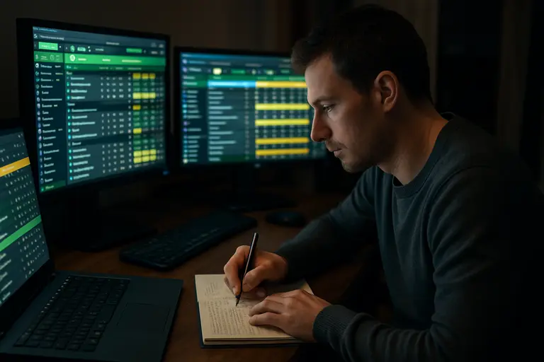 Person comparing market prices and sportsbook odds on a desk